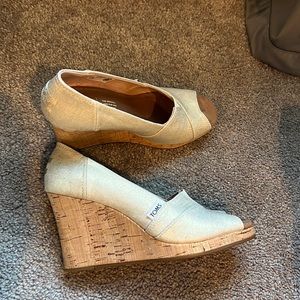 Tom’s Peep Toe Cork Wedge
